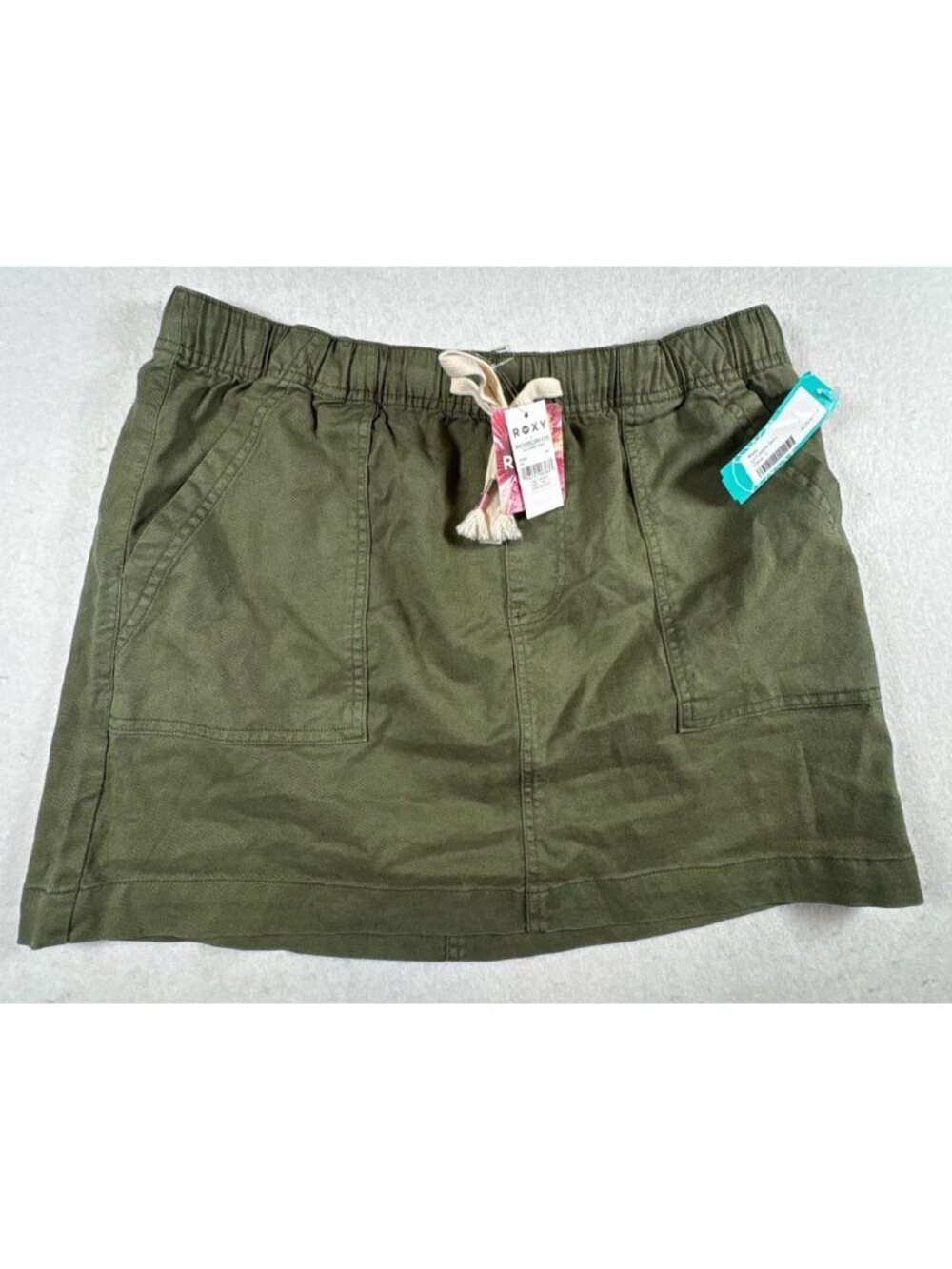 Roxy Lil Caddie Mini Skirt Womens Large Olive Green Elastic Waist Drawstring
